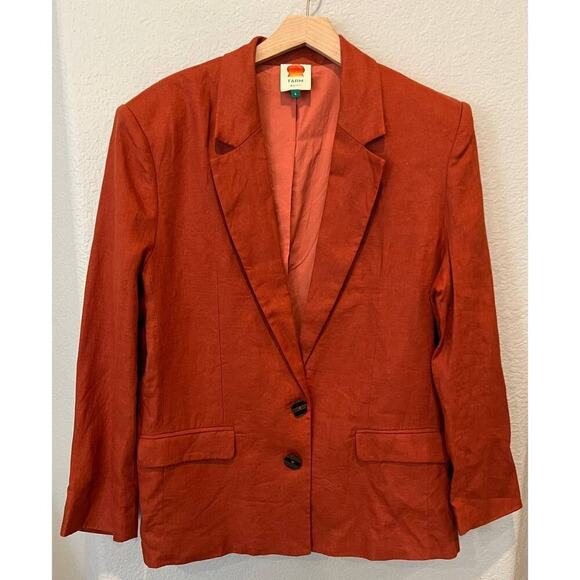 Farm Rio Brown Linen Blazer Size Large - Picture 9 of 9